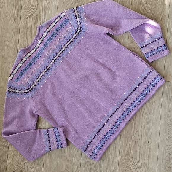 Vtg Tabi Wool Fair Isle Novelty Alpine Winter Lilac Purple Cardigan Sweater, Med - Picture 10 of 16